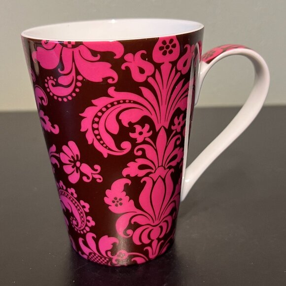 Könitz Germany Porcelain Damask Floral Motif in Mauve Pink & Dark Brown Mug Cup - Picture 5 of 9